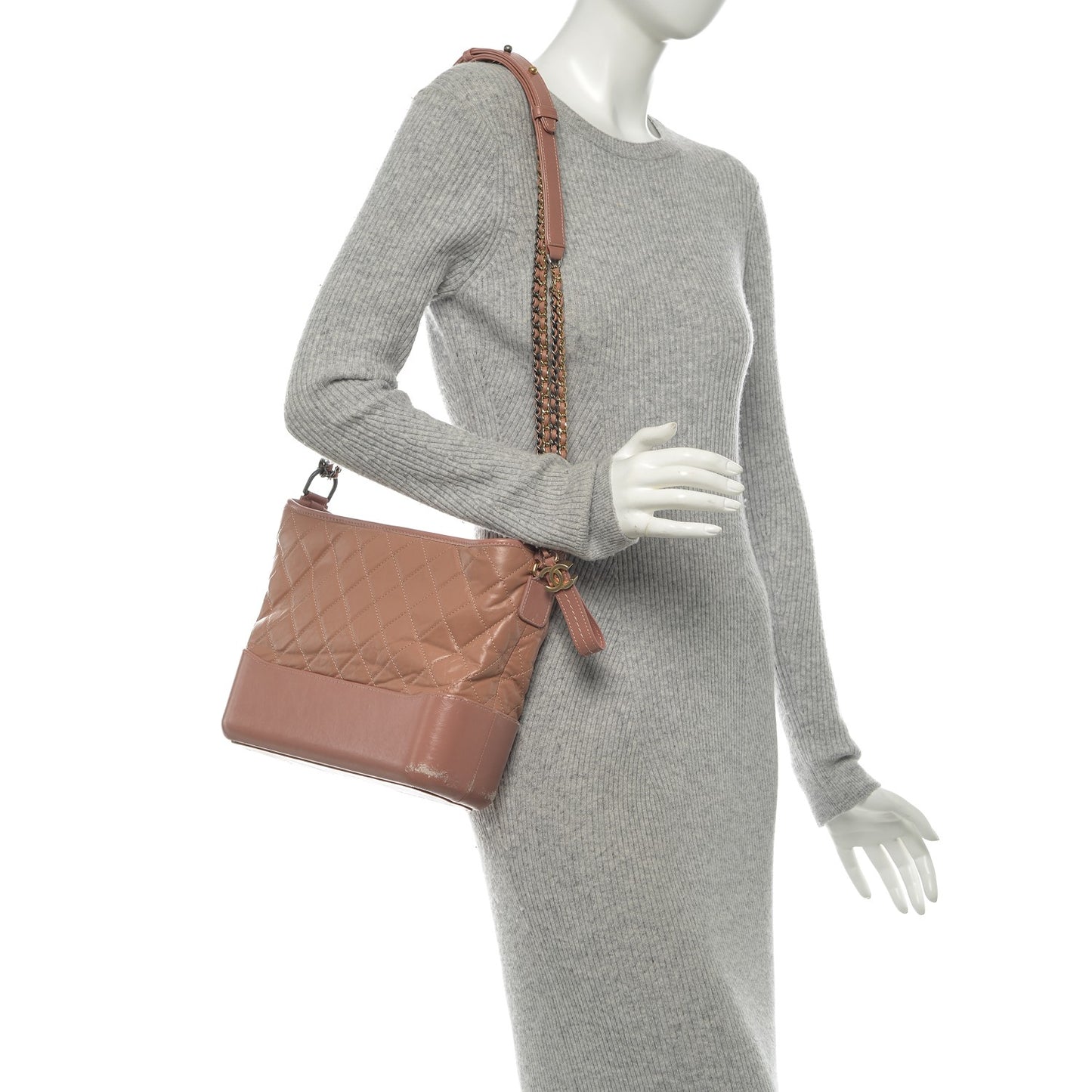 Aged Calfskin Quilted Medium Gabrielle Hobo Pink