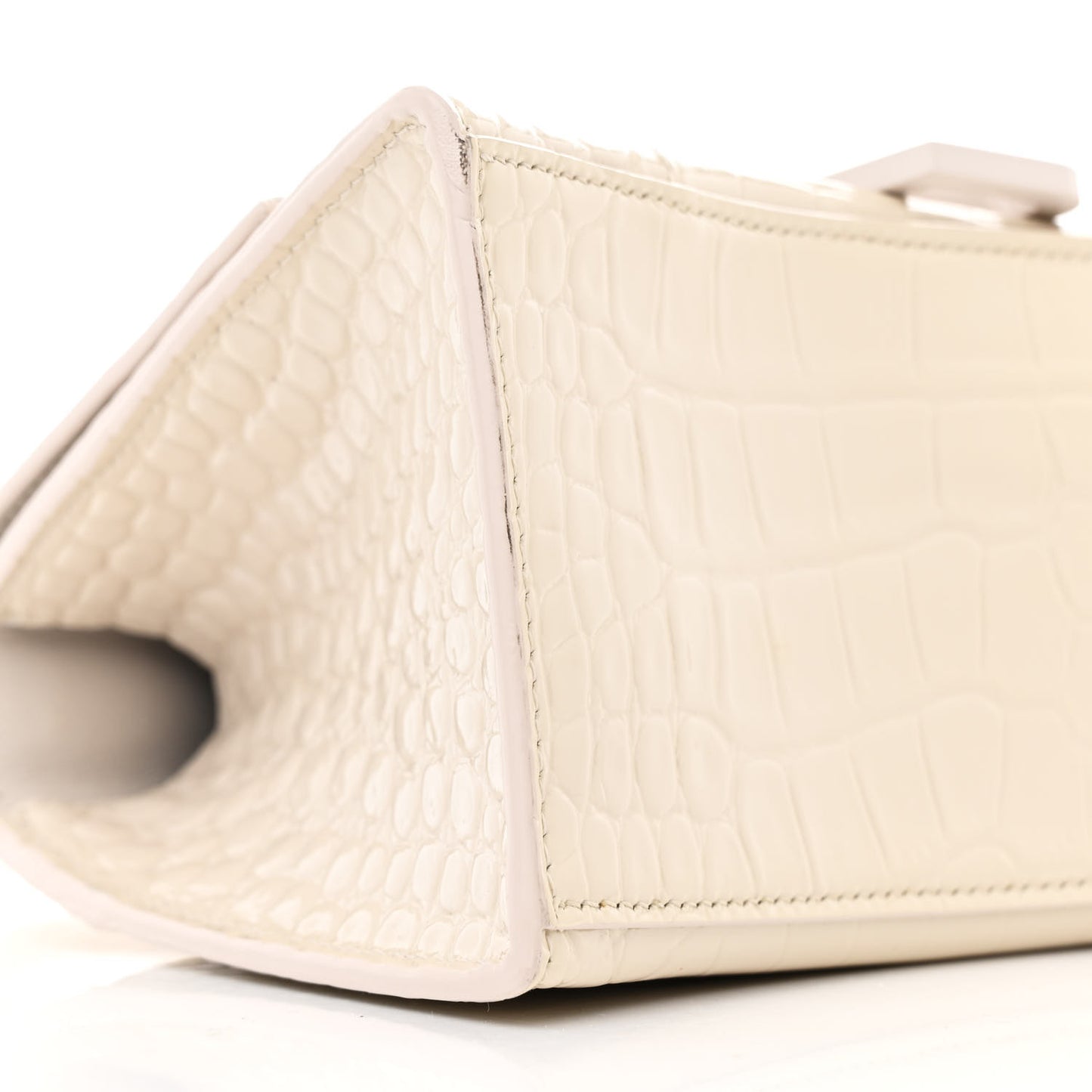 Shiny Calfskin Monochrome Crocodile Embossed Small Hourglass Top Handle Bag Nacre