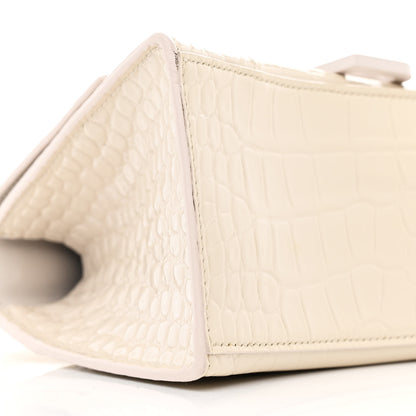 Balenciaga Shiny Calfskin Monochrome Crocodile Embossed Small Hourglass Top Handle Bag Nacre 11 of 13