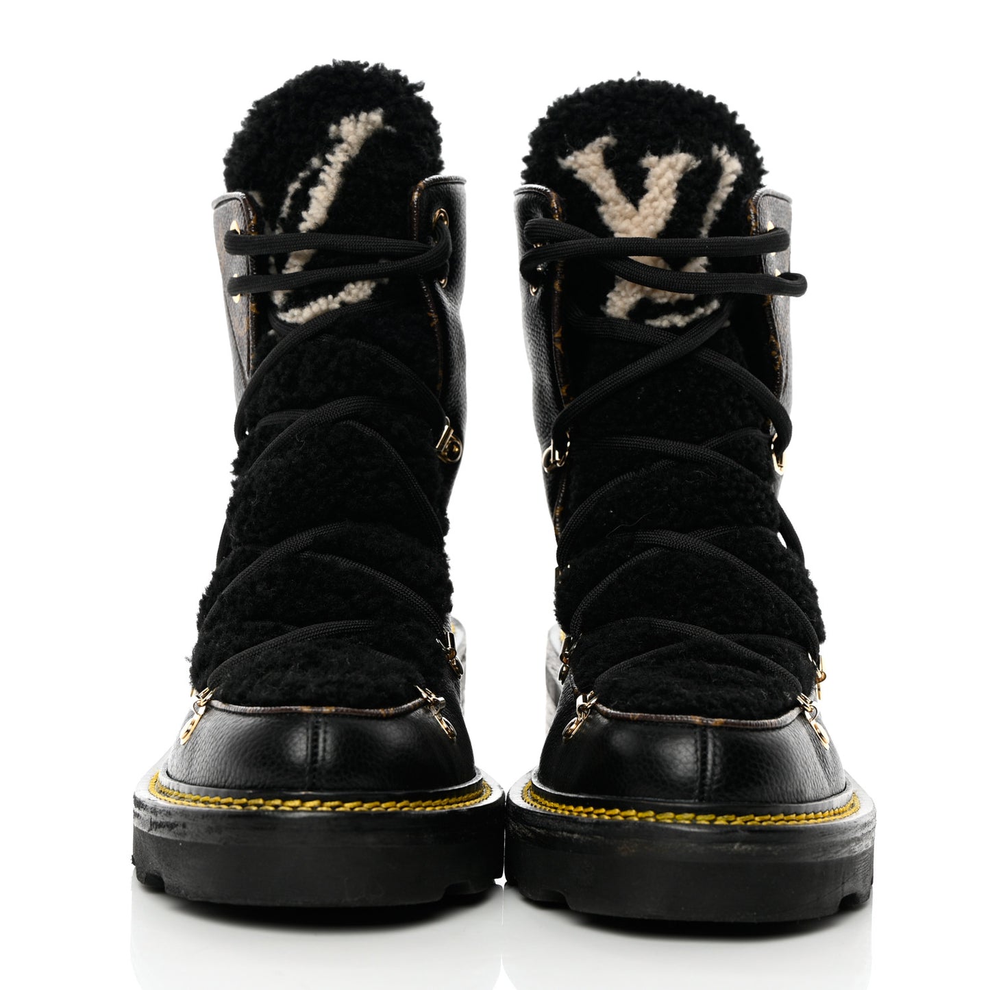 Grained Calfskin Shearling LV Beaubourg Ankle Boots 39 Black