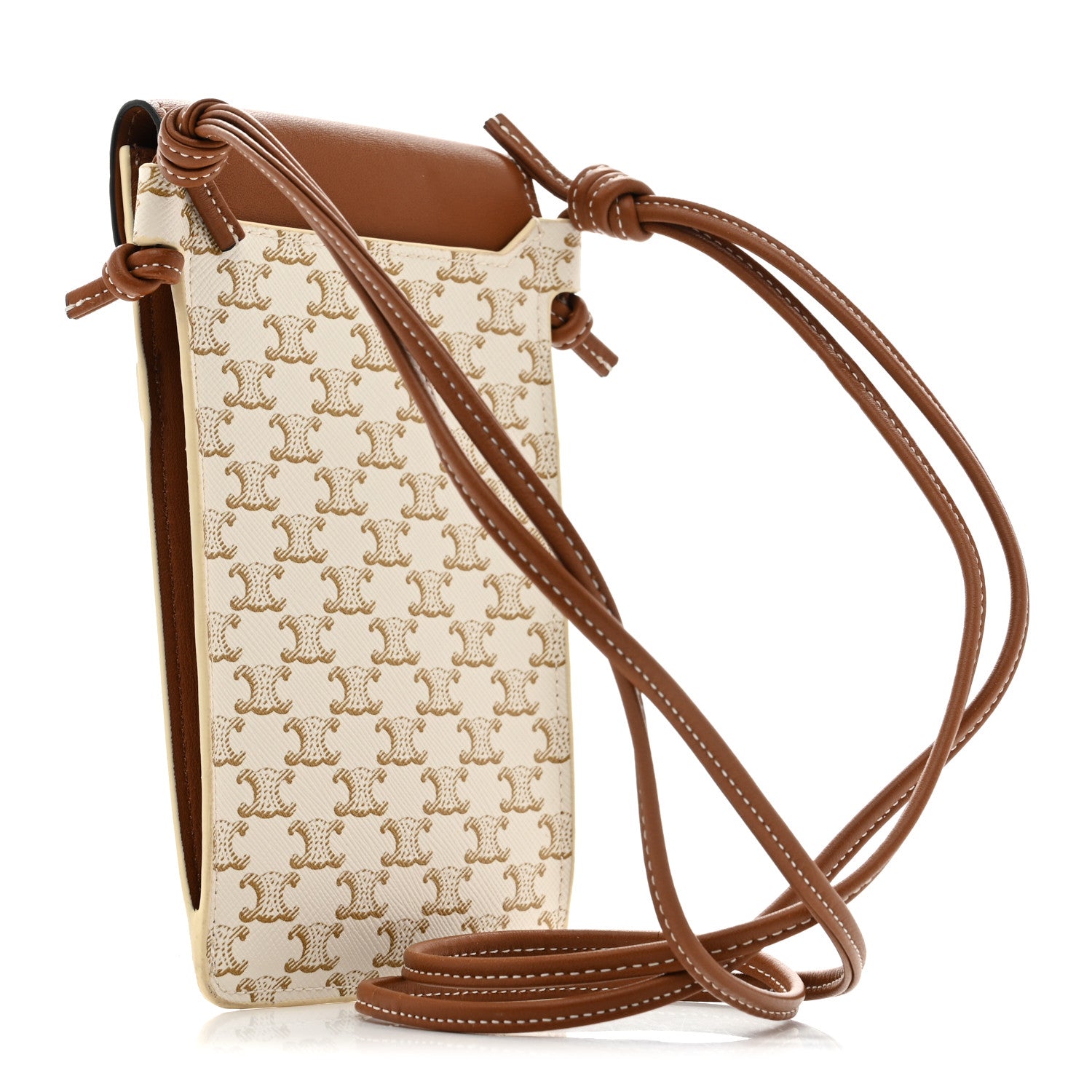 Celine Triomphe Canvas Lambskin Phone Pouch With Flap White Tan 3 of 11