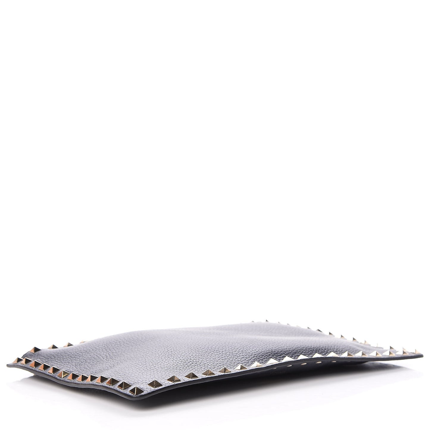 Grained Calfskin Large Rockstud Zip Pouch Marine