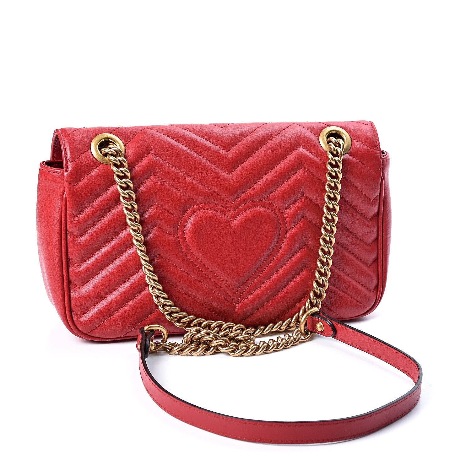 Gucci Calfskin Matelasse Small GG Marmont Shoulder Bag Hibiscus Red 2 of 9