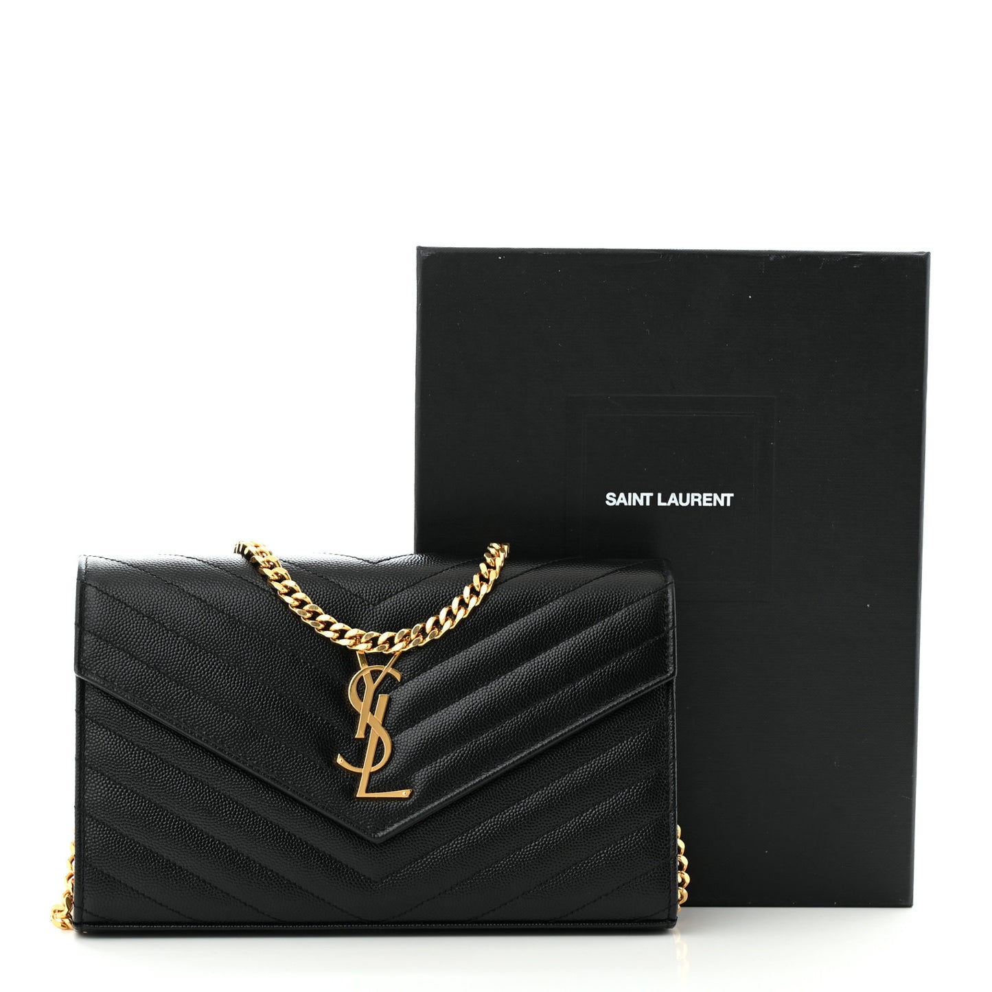 Grain De Poudre Matelasse Chevron Monogram Chain Wallet Black