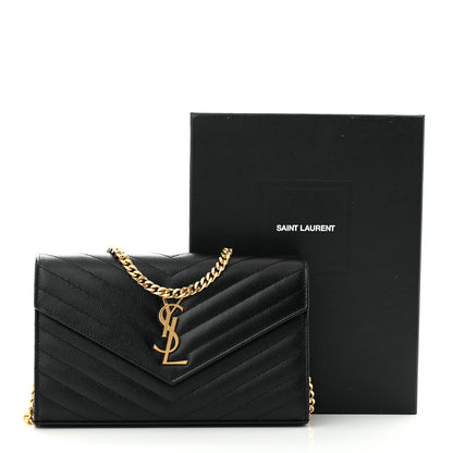 Saint Laurent Grain De Poudre Matelasse Chevron Monogram Chain Wallet Black 13 of 13