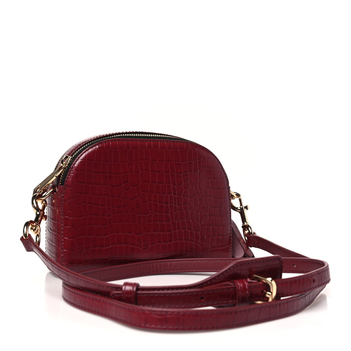 Calfskin Crocodile Embossed Shutter Camera Crossbody Bag Vachetta Red