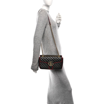 Gucci Vintage Effect Calfskin Matelasse Diagonal Small Torchon GG Marmont Shoulder Bag Black Romantic Cherry 2 of 10