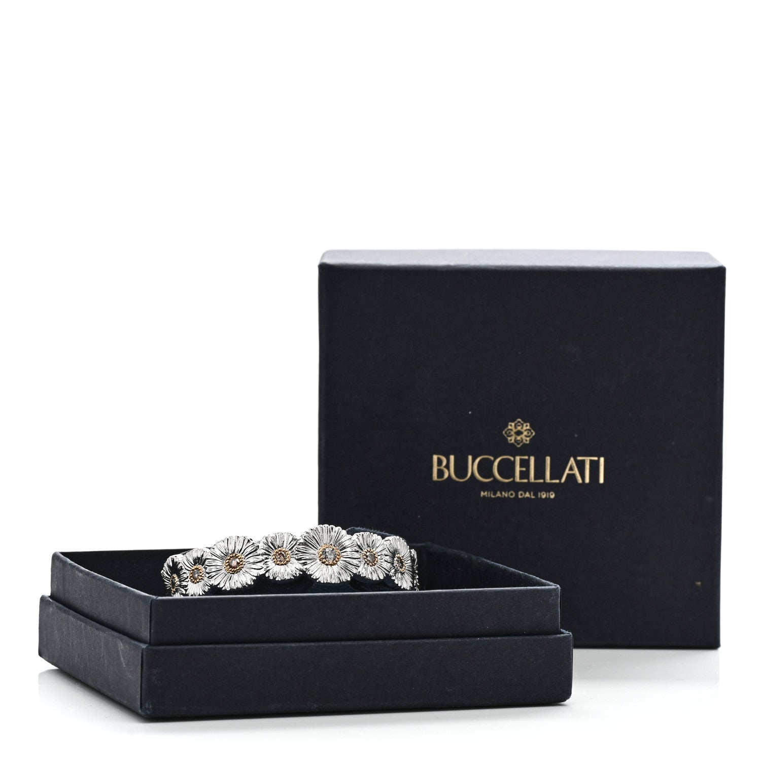 Buccellati Sterling Silver Vermeil Diamond Blossoms Daisy Narrow Cuff Bracelet 5 of 5