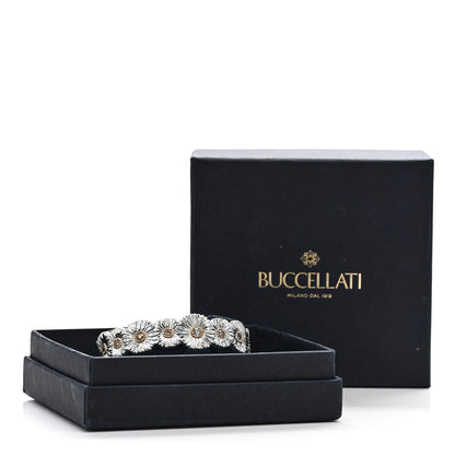 Buccellati Sterling Silver Vermeil Diamond Blossoms Daisy Narrow Cuff Bracelet 5 of 5