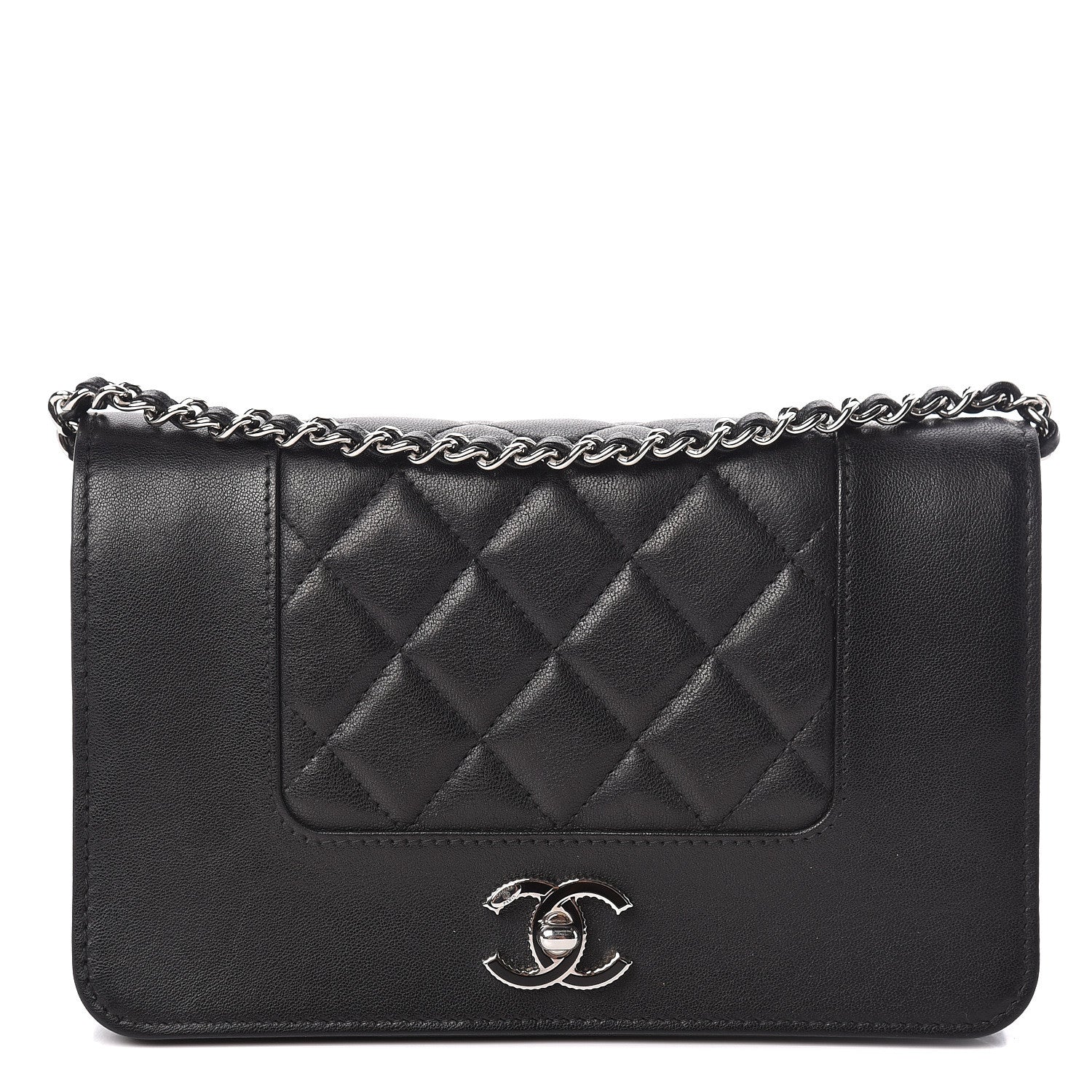 Chanel Sheepskin Quilted Mademoiselle Vintage Wallet On Chain WOC Black 1 of 17