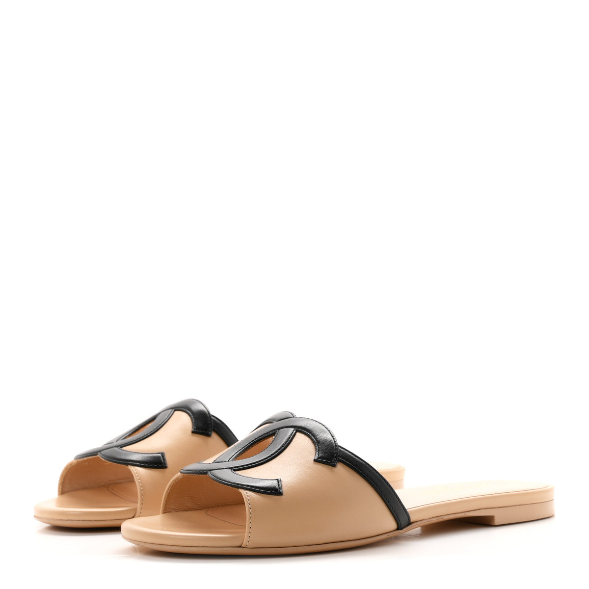 Lambskin CC Cutout Sandal Mules 37.5 Beige Black