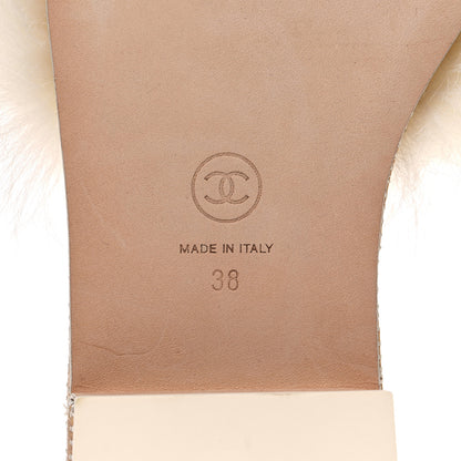 Chanel Shearling Lambskin CC Mules Sandal 38 White Black 8 of 10