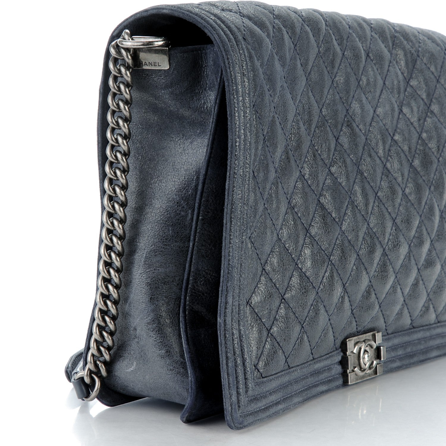 Chanel Goatskin Quilted Large Gentle Boy Flap Navy 8 of 8