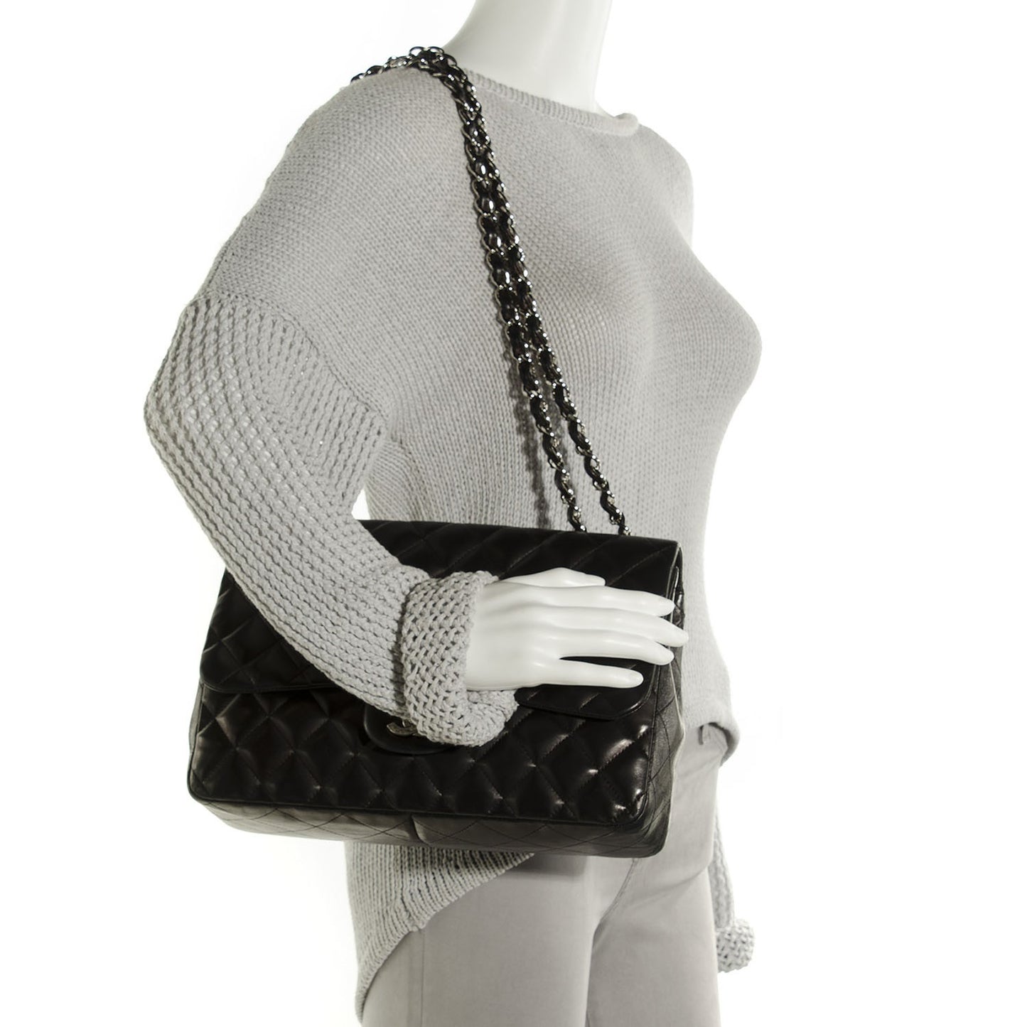 Lambskin Quilted Jumbo Single Flap Black