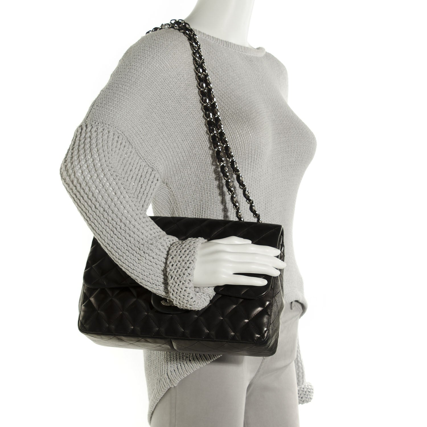 Chanel Lambskin Quilted Jumbo Single Flap Black 2 of 8