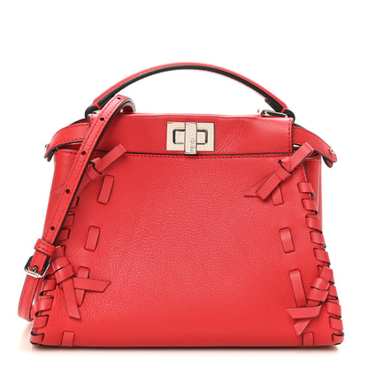 Fendi Vitello Seta Century Nappa Whipstitch Mini Peekaboo Iconic Satchel Fiamma 1 of 9