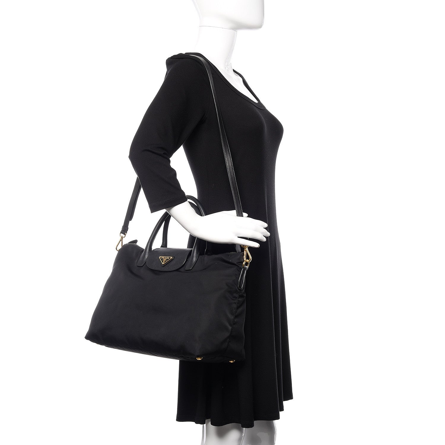 Prada Tessuto Nylon Saffiano Tote Black 2 of 11