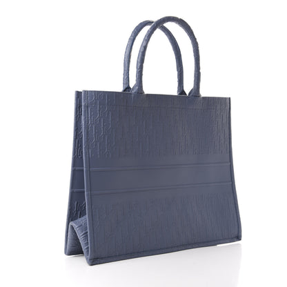 Christian Dior Oblique Calfskin Embossed Book Tote Denim Blue 3 of 11