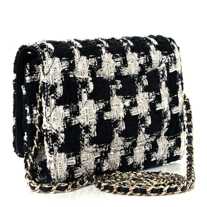 Chanel Tweed Quilted Wallet On Chain WOC Black Ecru White 3 of 11
