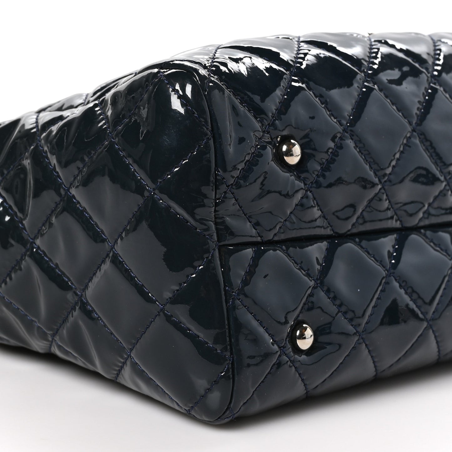 Patent Quilted Large Coco Shine Shopping Tote Navy