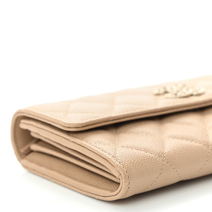 Chanel Caviar Quilted Crystal CC Large Gusset Flap Wallet Beige 10 of 12