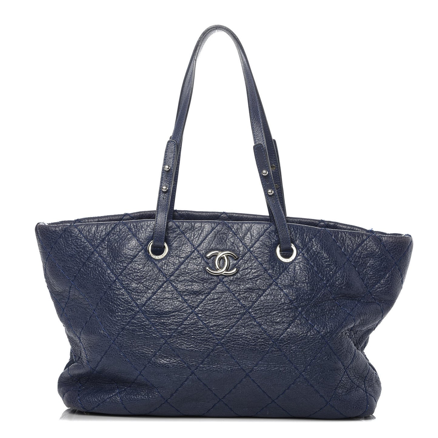 Glazed Calfskin Large On The Road Tote Dark Blue