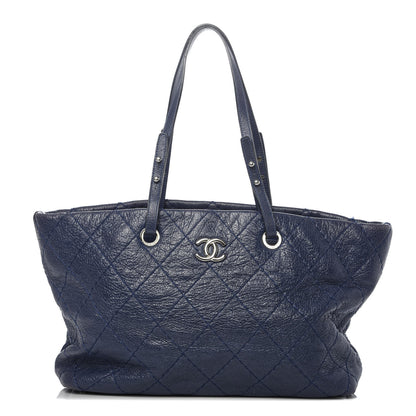 Chanel Glazed Calfskin Large On The Road Tote Dark Blue 1 of 12