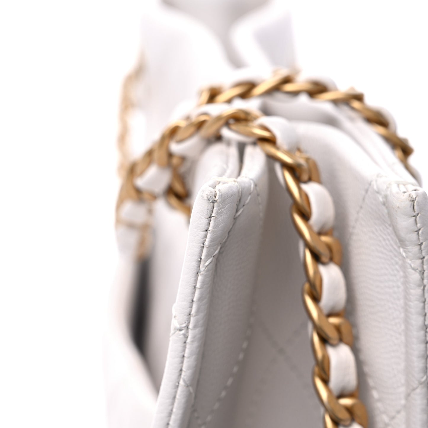 Caviar Quilted Sweet Classic Shopping Tote White