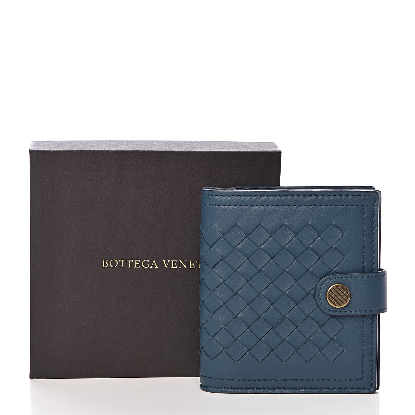 BOTTEGA VENETA Nappa Intrecciato French Wallet Petrol Bleu
