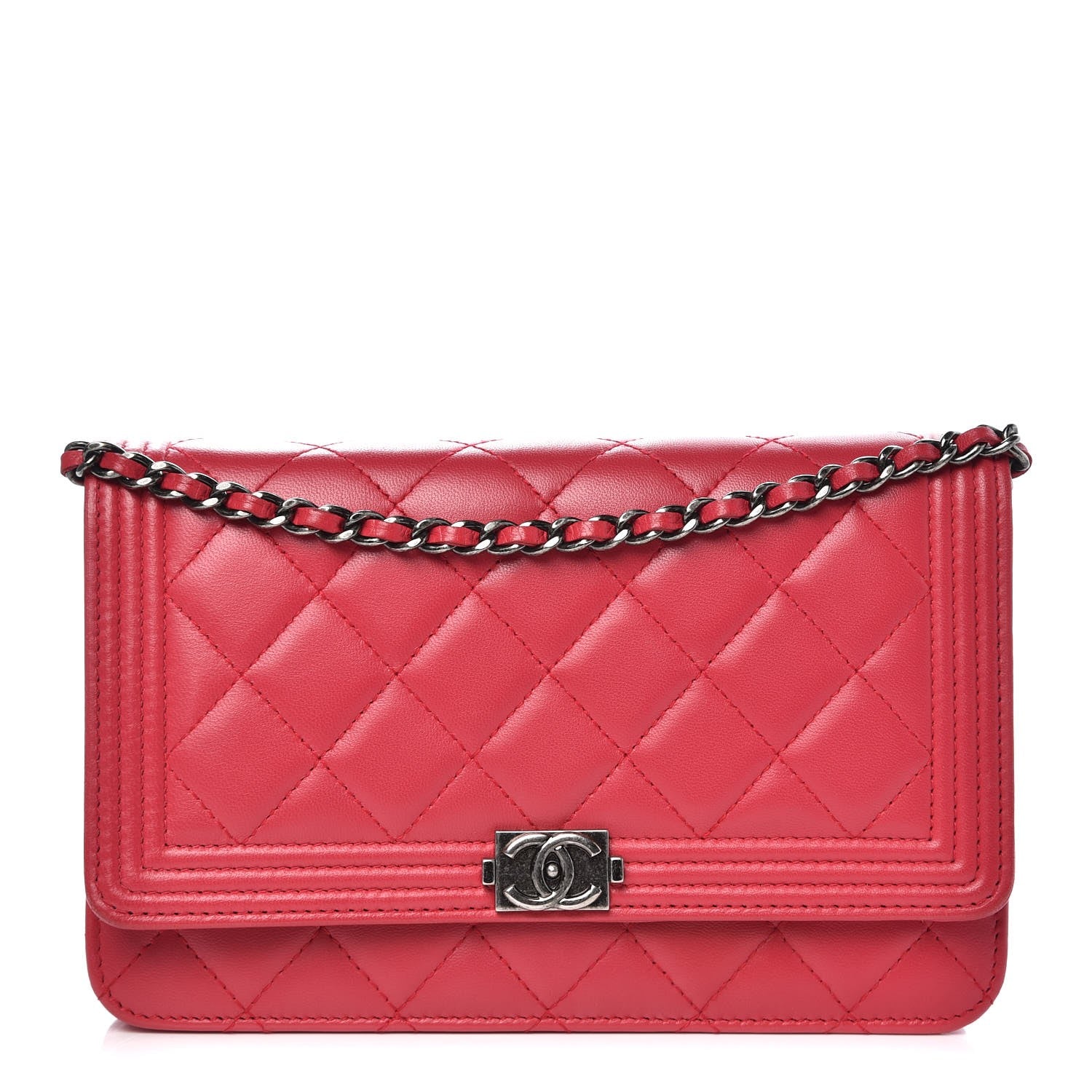 Chanel Lambskin Quilted Boy Wallet On Chain WOC Dark Fuchsia 1 of 9