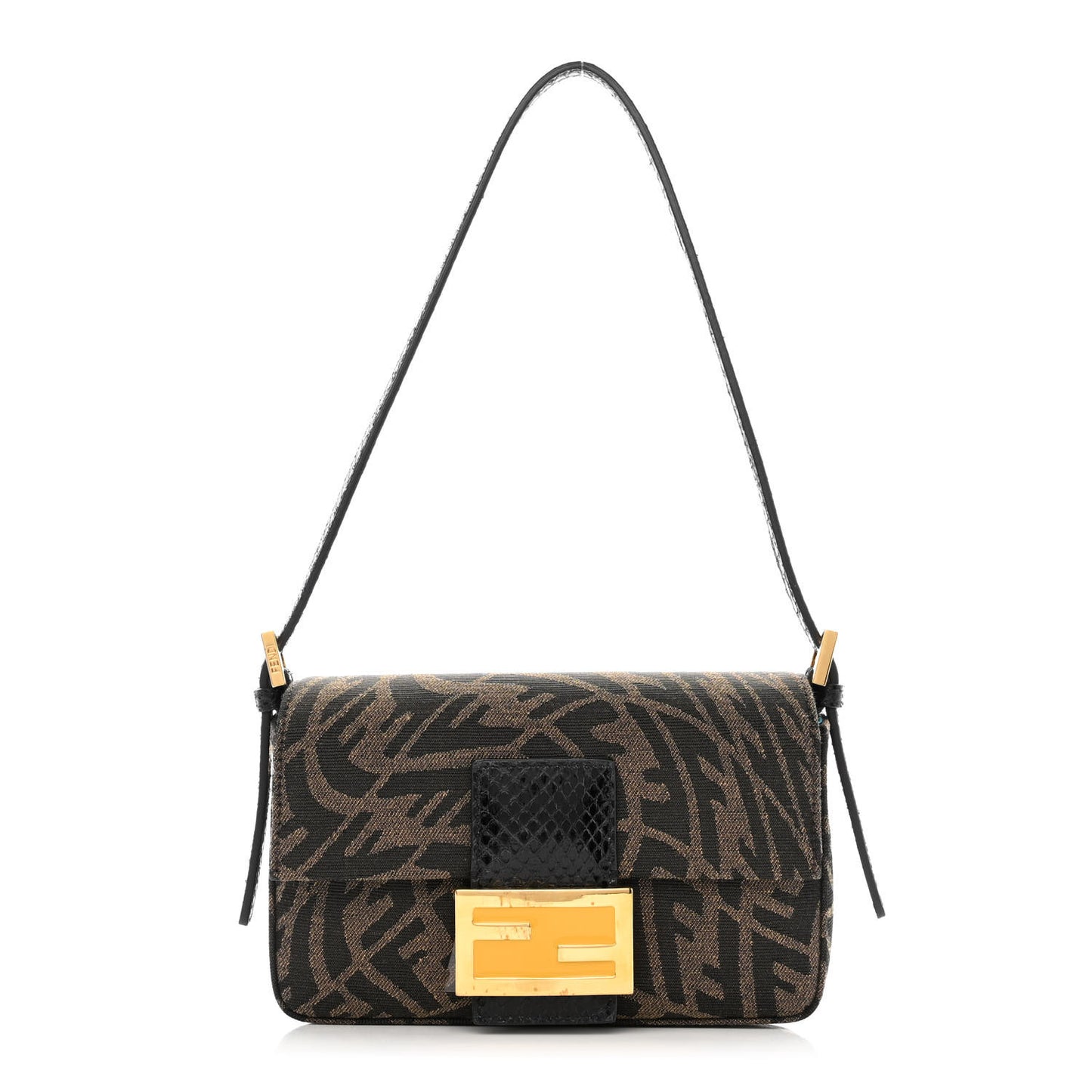 X SARAH COLEMAN Fabric Jacquard Ayers Enamel FF Vertigo Mini Baguette 1997 Tobacco Moro Black