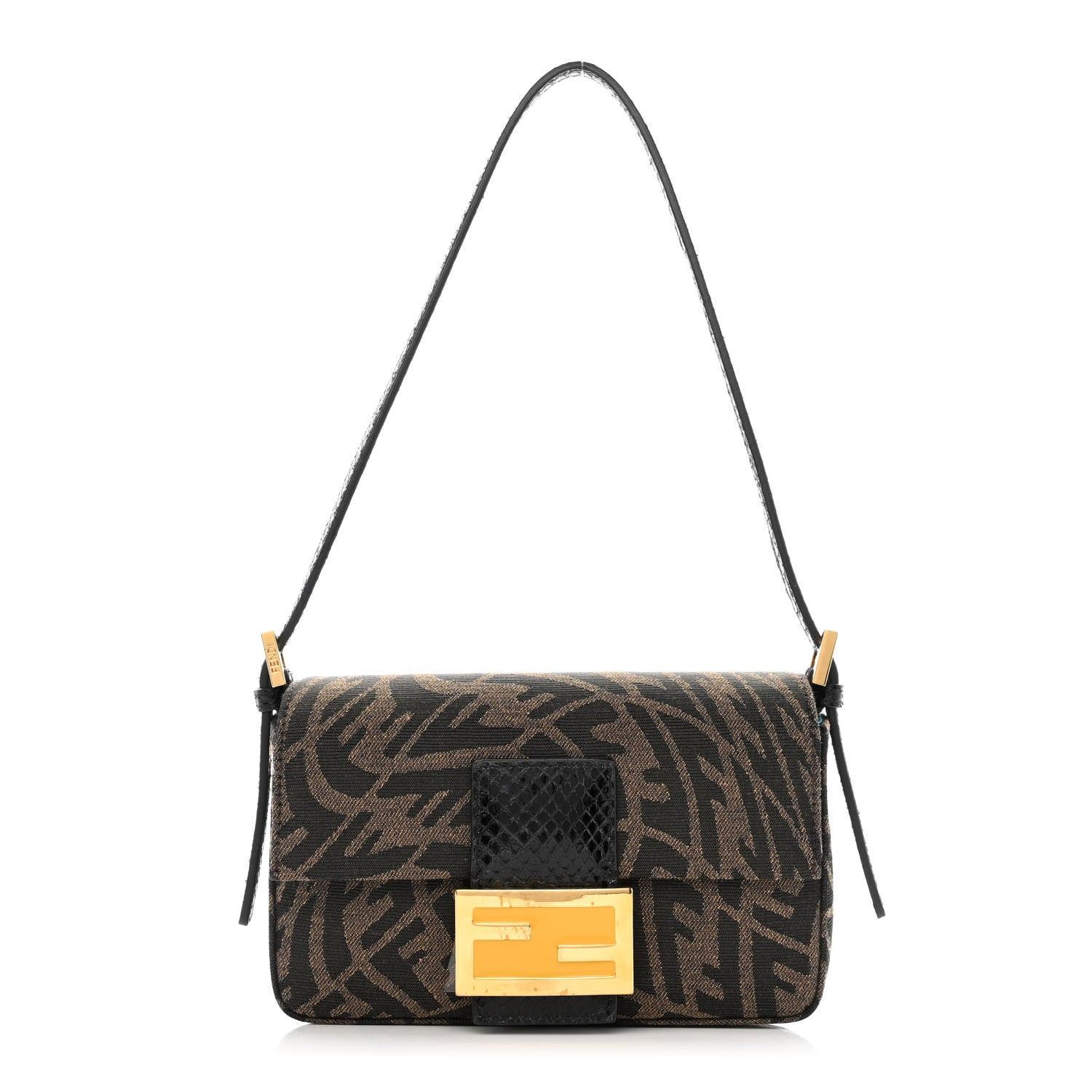 Fendi X SARAH COLEMAN Fabric Jacquard Ayers Enamel FF Vertigo Mini Baguette 1997 Tobacco Moro Black 1 of 11