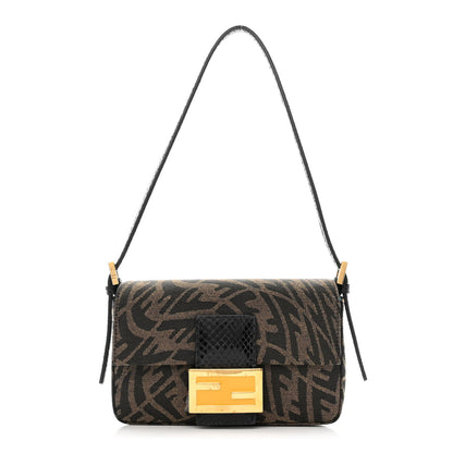 Fendi X SARAH COLEMAN Fabric Jacquard Ayers Enamel FF Vertigo Mini Baguette 1997 Tobacco Moro Black 1 of 11