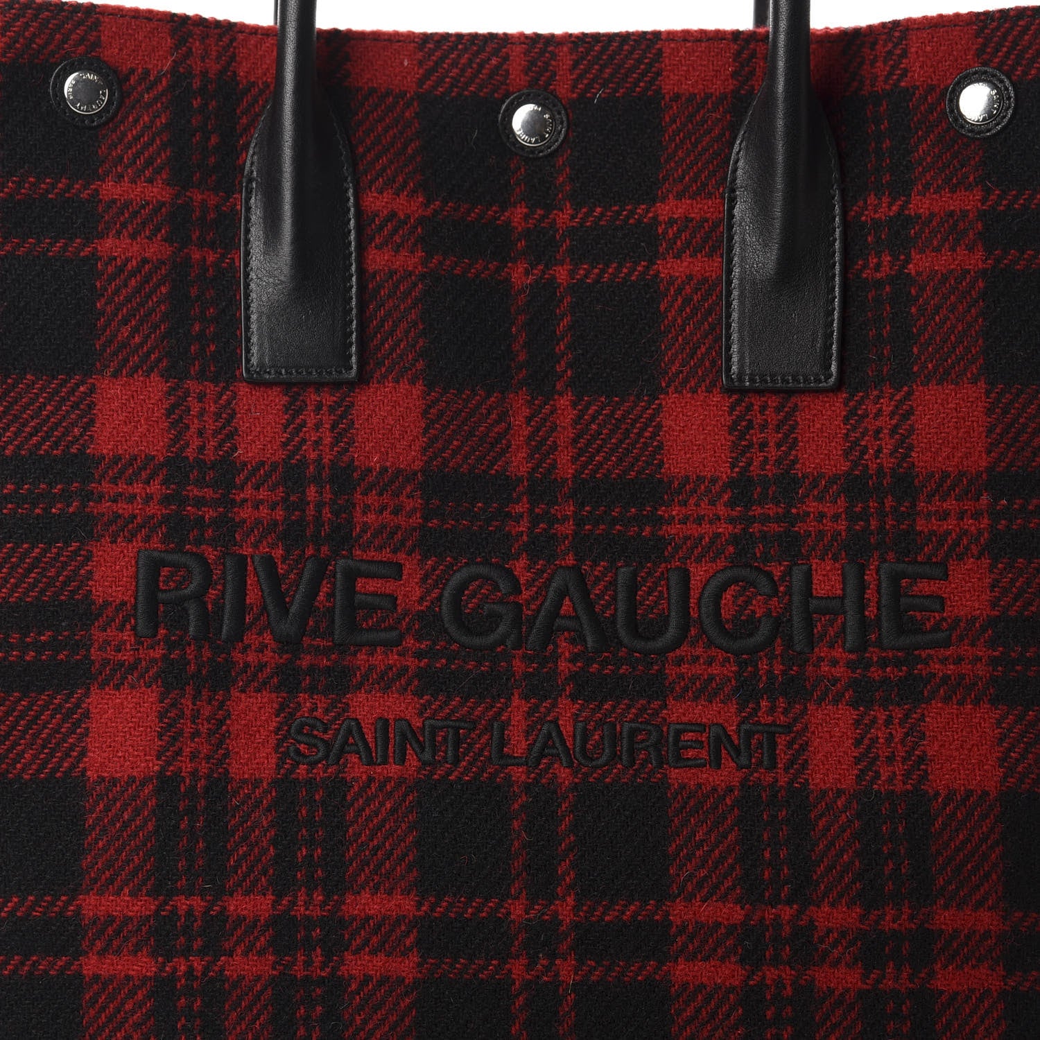 Saint Laurent Wool Tartan Rive Gauche Noe Tote Red Black 10 of 10