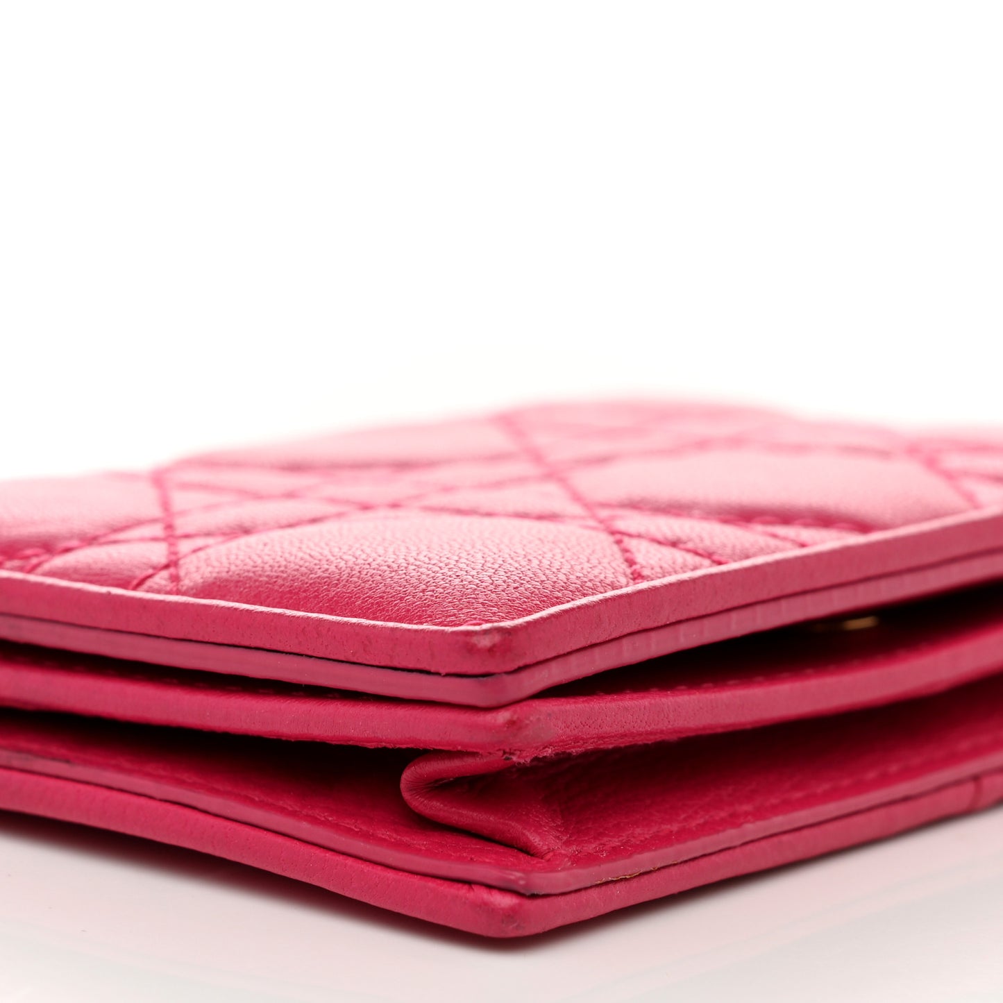 Lambskin Cannage Small Lady Dior Flap Card Holder Fuchsia