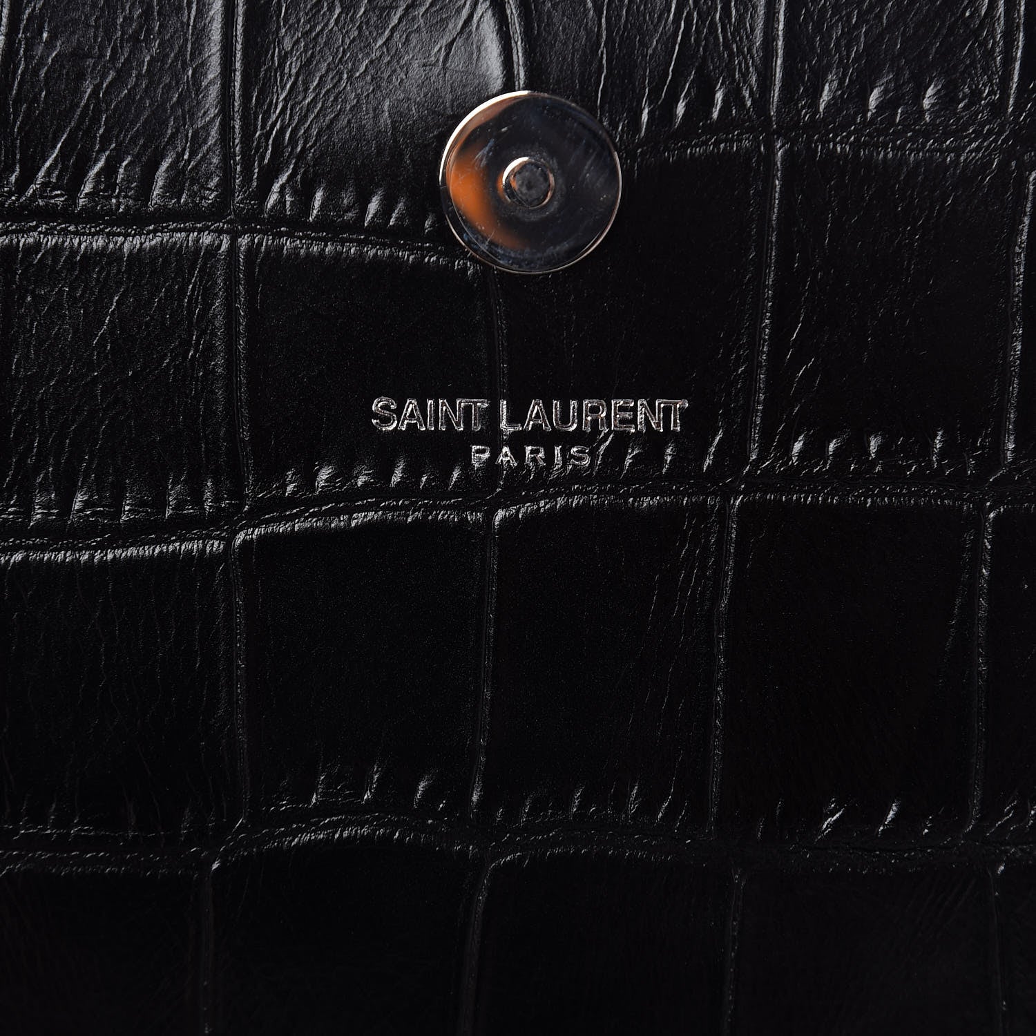 Saint Laurent Calfskin Crocodile Embossed Classic Kate Monogram Clutch Black 7 of 7