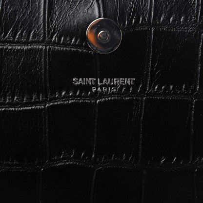 Saint Laurent Calfskin Crocodile Embossed Classic Kate Monogram Clutch Black 7 of 7