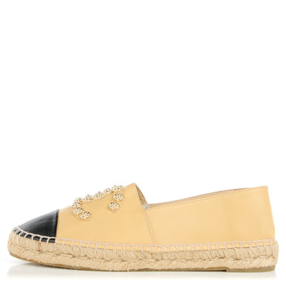 Chanel Lambskin Camellia CC Espadrilles 40 Beige Black 1 of 8