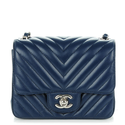 Chanel Caviar Chevron Quilted Mini Square Flap Navy Blue 1 of 8