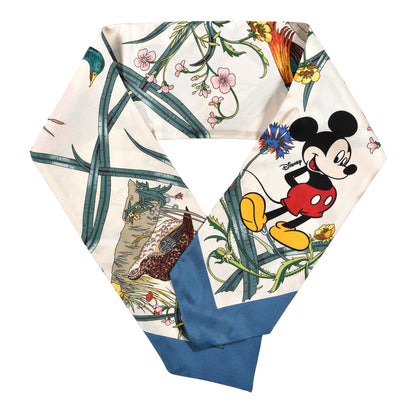 Gucci X DISNEY Silk Twill Mickey Lac Neck Bow Scarf Ivory Blue 1 of 3