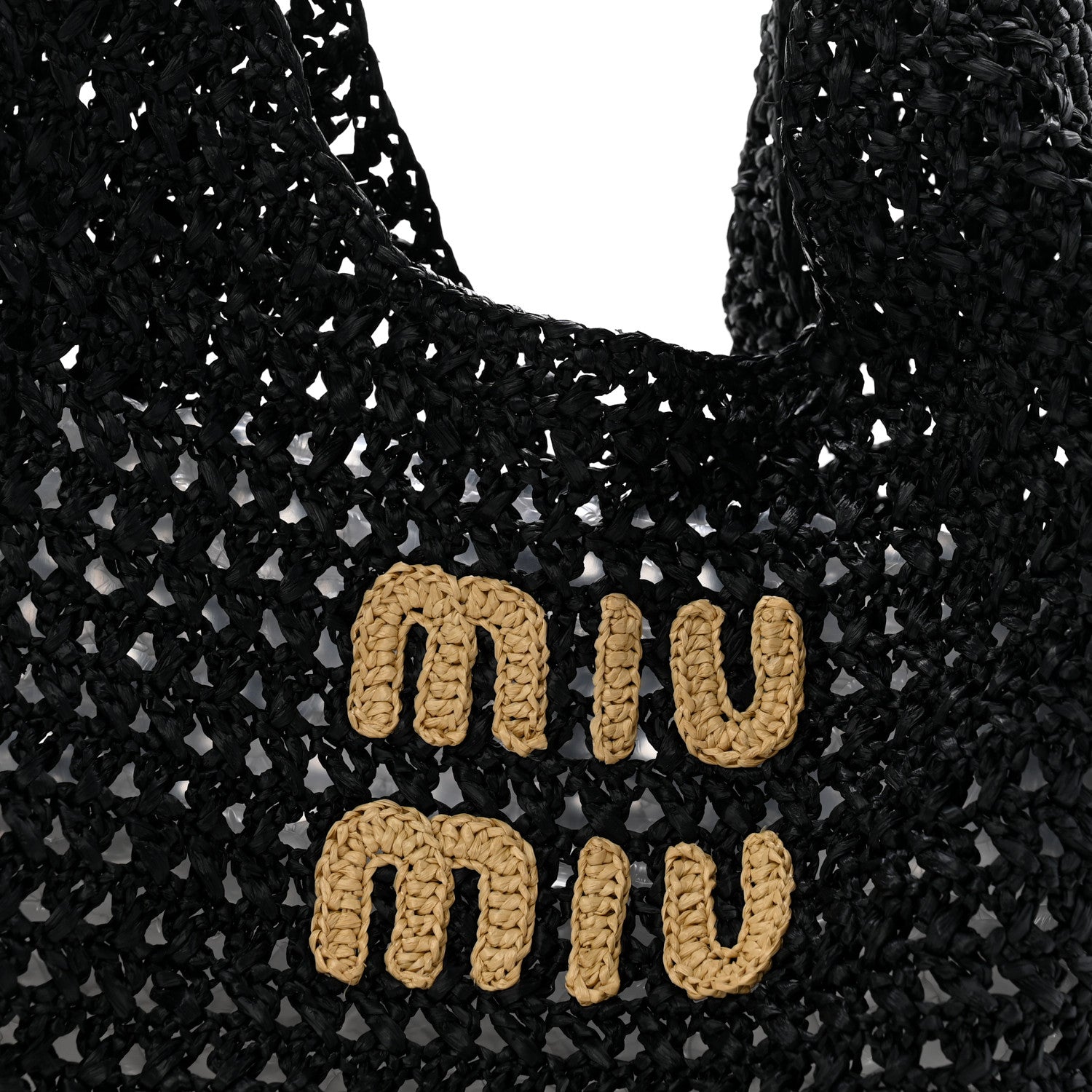 Miu Miu Raffia Crochet Woven Hobo Black Naturale 9 of 11