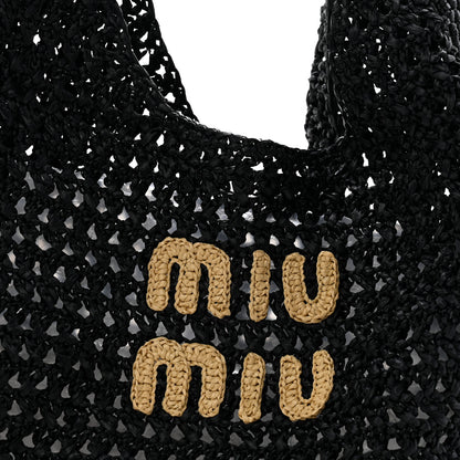 Miu Miu Raffia Crochet Woven Hobo Black Naturale 9 of 11