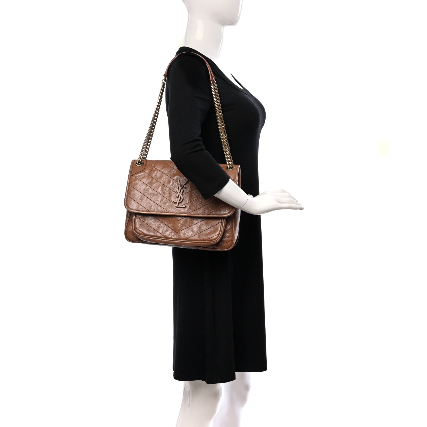 Saint Laurent Crinkled Calfskin Matelasse Monogram Medium Niki Chain Satchel Light Caramel 2 of 8