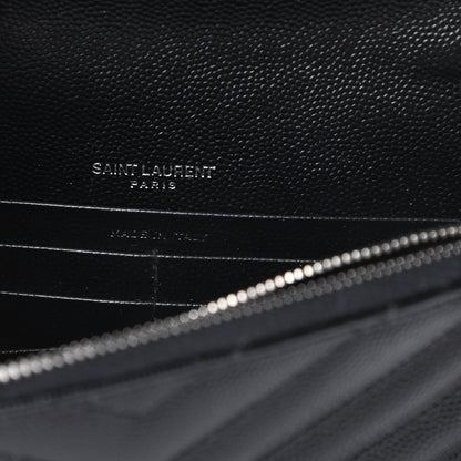 Saint Laurent Grain De Poudre Matelasse Chevron Monogram Envelope Chain Wallet Pearl White Black 6 of 11