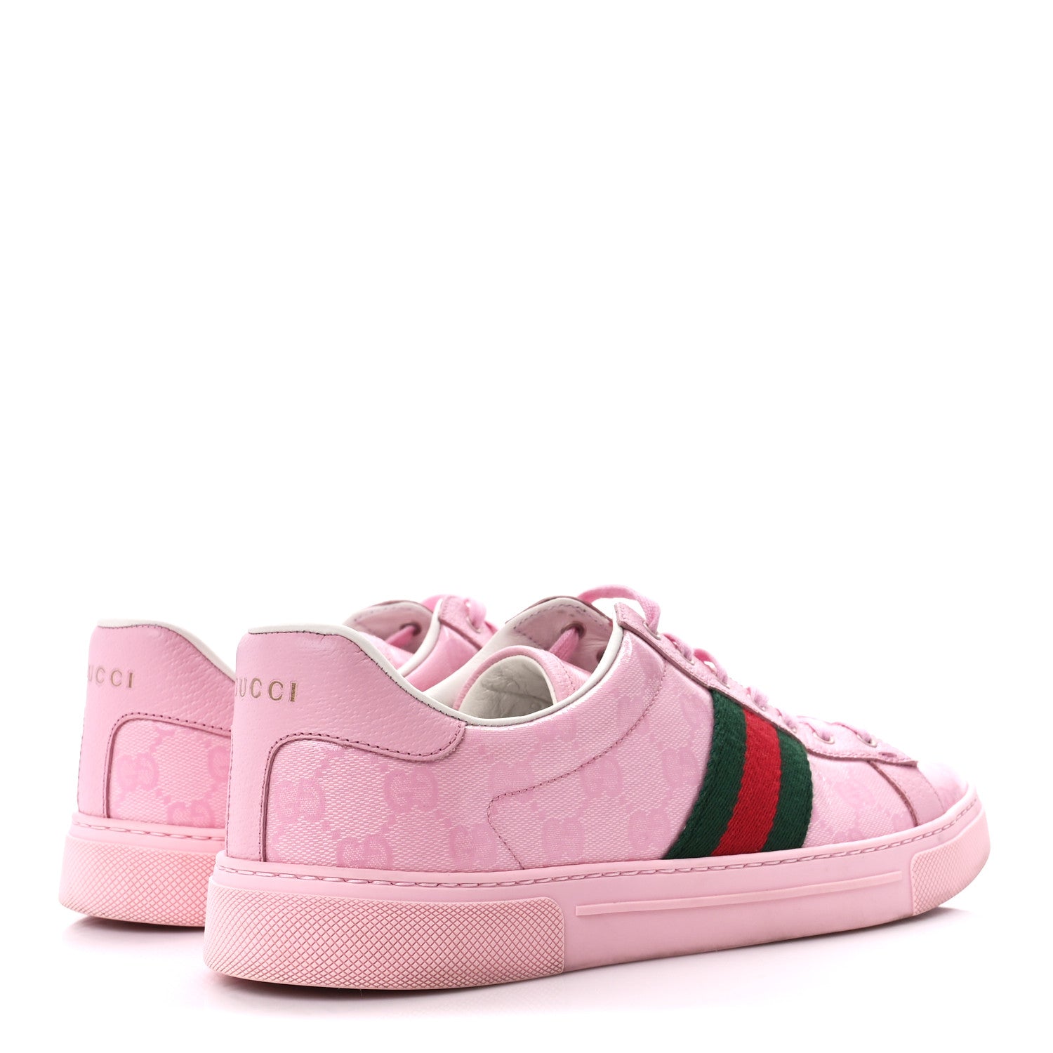 Gucci Crystal Monogram Textured Dollar Calfskin Web Womens New Ace Sneakers 41.5 Sugar Pink 4 of 11
