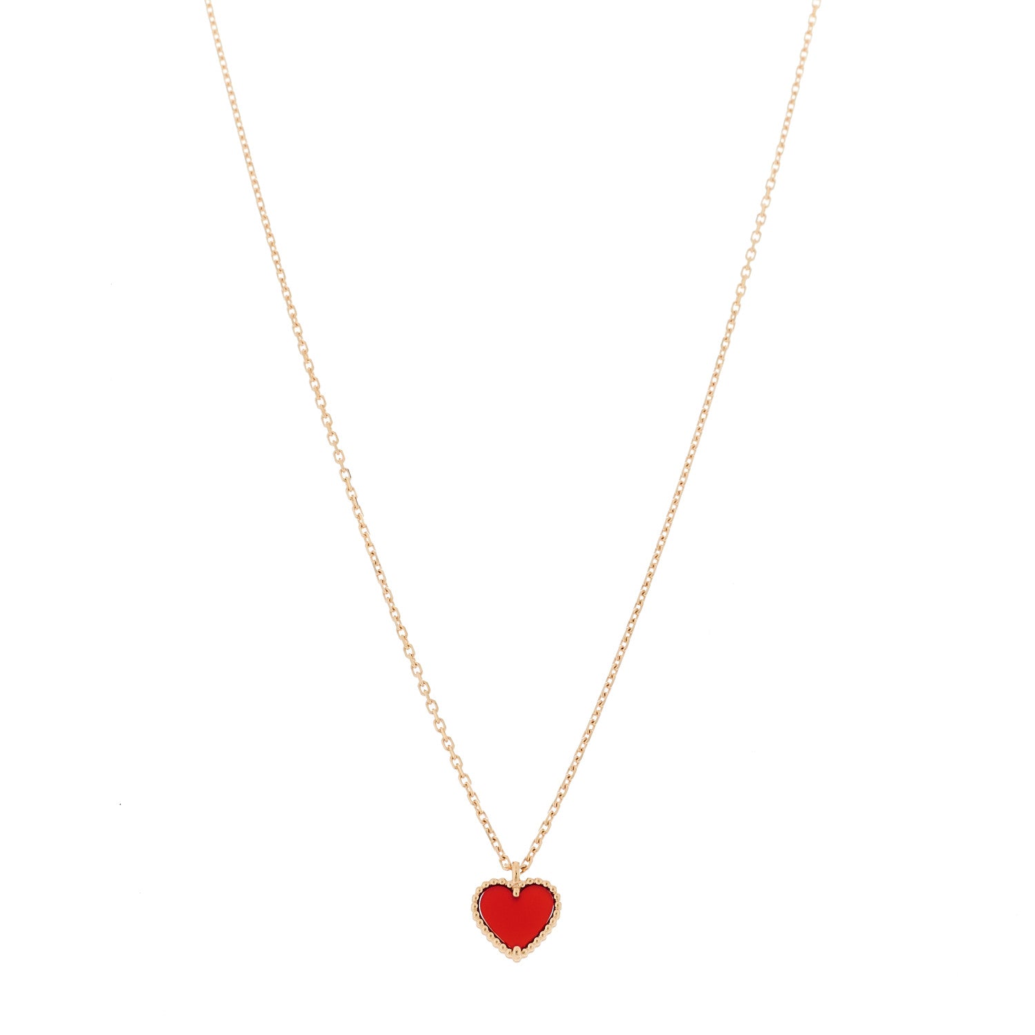 Van Cleef & Arpels 18k Rose Gold Carnelian Sweet Alhambra Heart Pendant Necklace 1 of 5