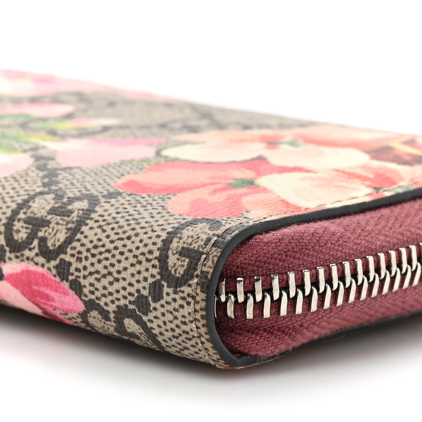 GG Supreme Monogram Blooms Zip Around Card Case Wallet Beige Multicolor Dry Rose