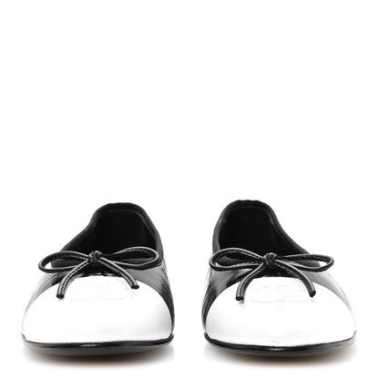 Chanel Crumpled Shiny Lambskin Cap Toe CC Ballerina Flats 38 Black White 3 of 9