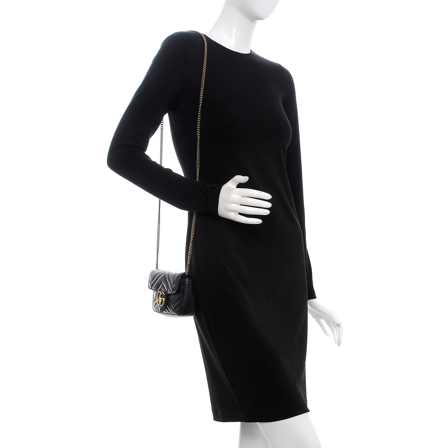 Gucci Calfskin Matelasse Super Mini GG Marmont Shoulder Bag Black 2 of 10