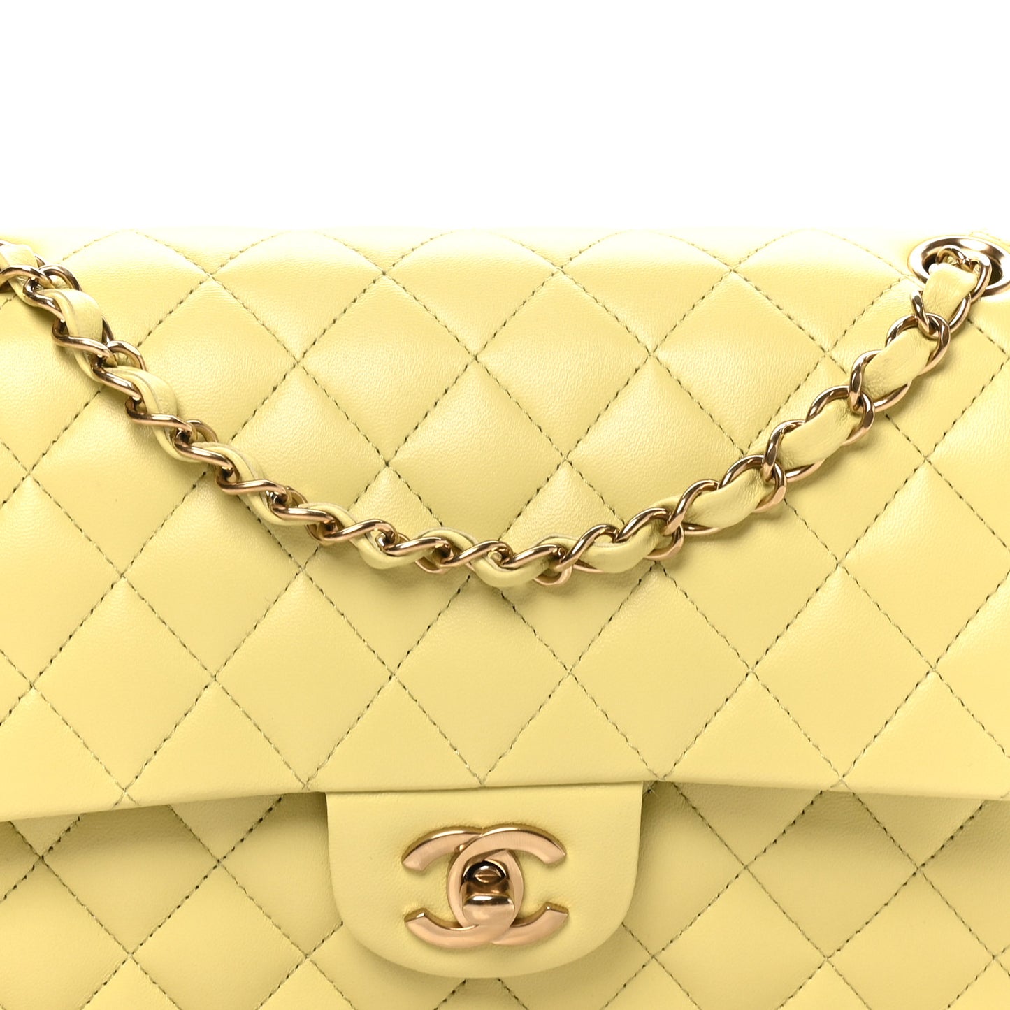 Lambskin Quilted Medium Double Flap Yellow